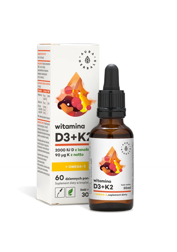 Витамин D3 + K2 + Oмега-3 x 30 мл, капки Аура Хербалс | Witamina D3 + K2 + Omega-3 x 30 ml, drops Aura Herbals        