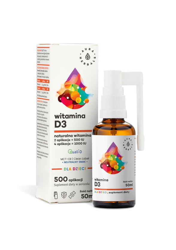 Витамин D3 за Деца и Възрастни x 50 мл, орален спрей Аура Хербалс | Witamina D3 dla dzieci x 50 ml, oral spray Aura Herbals           