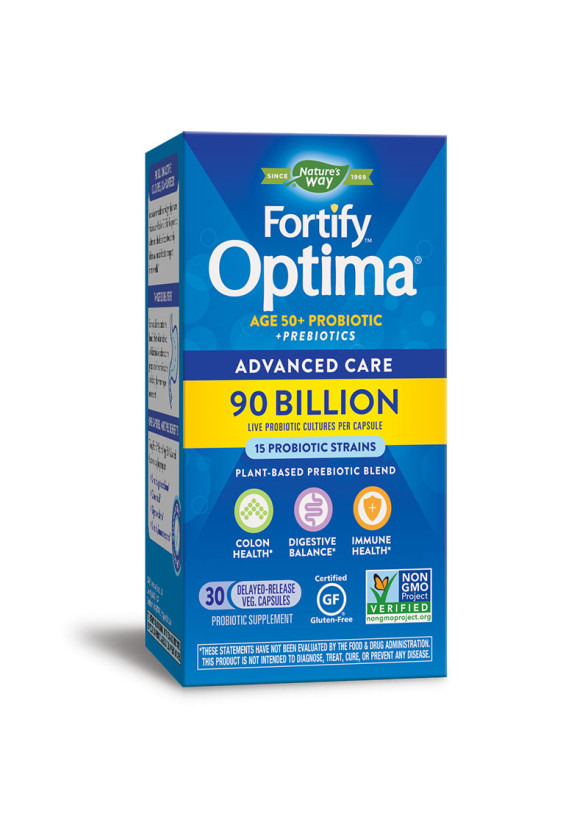 Фортифай™ Оптима® Адванс Кеър 50+ 15 щама, 90 млрд. активни пробиотици+пребиотици капсули x 30 бр. НЕЙЧЪР'С УЕЙ | Fortify™ Optima® Probiotic Advanced Care 50+ caps x 30s Nature’s Way 