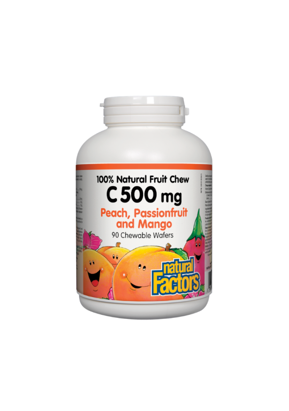 ВИТАМИН С 500мг (тропически плодове) дъвчащи таблетки 90 бр. НАТУРАЛ ФАКТОРС | VITAMIN C (Peach, Passionfruit, Mango) 500mg chewable tabs 90s NATURAL FACTORS
