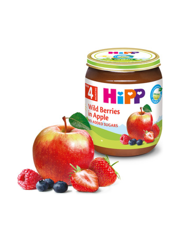 ХИП БИО Пюре Горски плодове с ябълка 4+ м. 3бр х 125гр. | HIPP BIO Wild berries and apple puree 4+ m 3s x 125g
