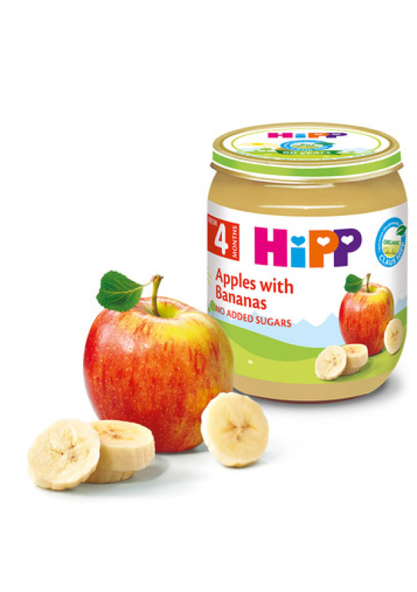 ХИП БИО Пюре Ябълки с банани 4+ м. 3бр х 125гр. | HIPP BIO Apples and bananas puree 4+ m 3s x 125g