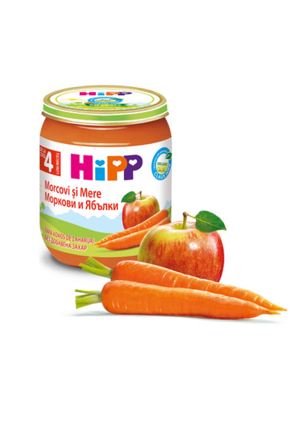 ХИП БИО Пюре Моркови с ябълки 4+ м. 3бр х 125гр. | HIPP BIO Carrots with apples puree 4+ m 3s x 125g