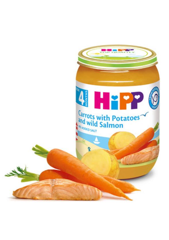 ХИП БИО Пюре Сьомга с ранни моркови и картофи 4+ м. 3бр х 190гр. | HIPP BIO Salmon with early carrots and potatoes puree 4+ m 3s x190g