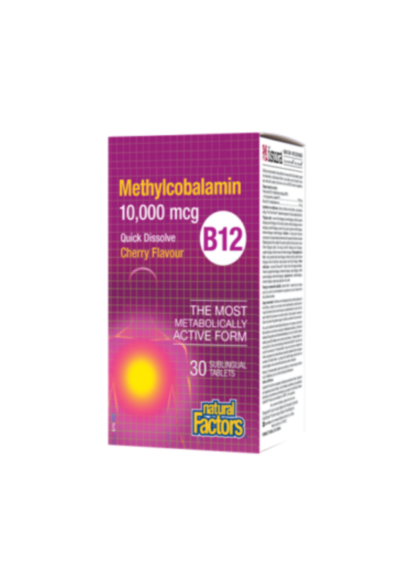 ВИТАМИН Б12 (МЕТИЛКОБАЛАМИН) 10000мкг 30бр сублингвални таблетки НАТУРАЛ ФАКТОРС | VITAMIN B12 (METHYLCOBALAMIN) 10000mcg 30s sublingual tablets NATURAL FACTORS 