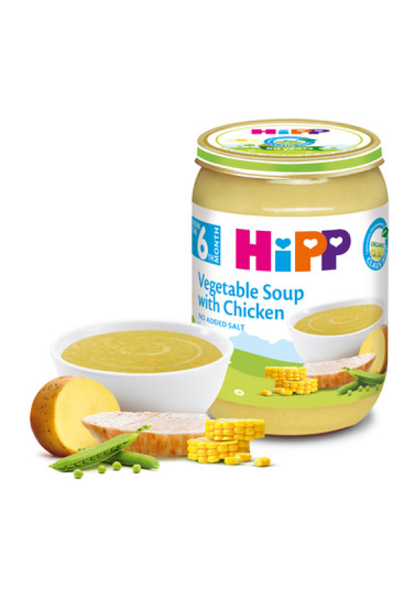 ХИП БИО Пюре Зеленчукова супа с пилешко месо 6+ м. 3бр х 190гр. | HIPP BIO Vegetable soup with chicken puree 6+ m 3s x 190g