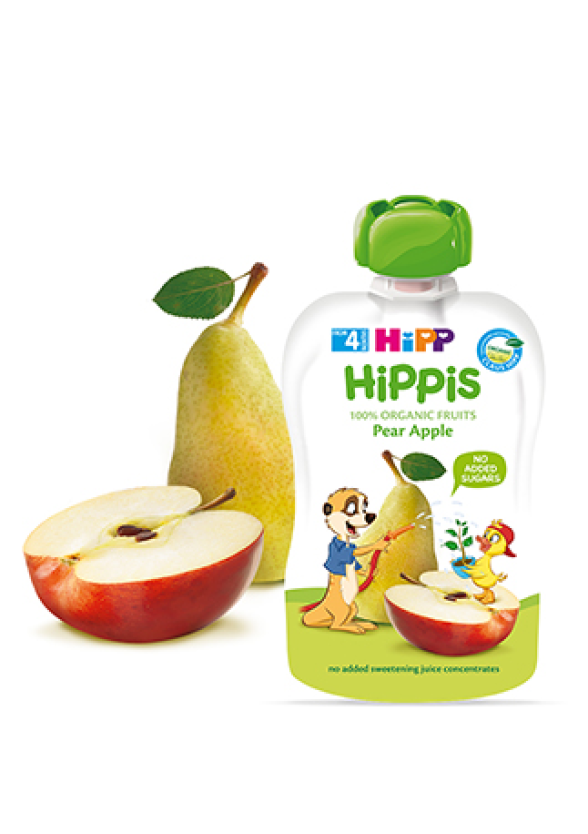 ХИП ХИПИС ПЛОДОВА ЗАКУСКА ябълка и круша 4+ м. 3 х 100гр. | HIPP HIPPIS BIO apple and pear fine puree 4+ m 3s x 100g