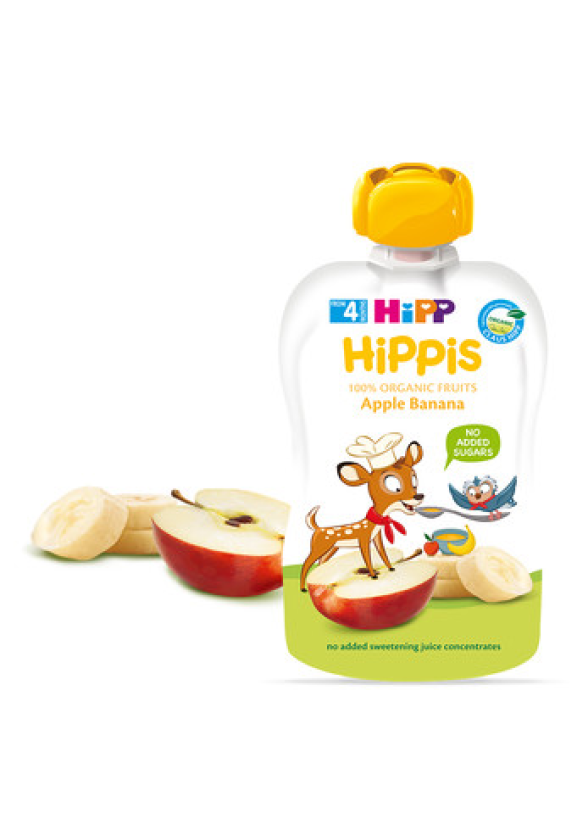 ХИП ХИПИС ПЛОДОВА ЗАКУСКА ябълка и банан 4+ м 3бр х 100гр. | HIPP HIPPIS BIO apple and banana fine puree 4+m 3s x 100g