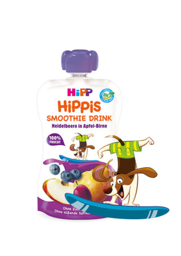 ХИП ХИПИС БИО Смути напитка ябълка и круша с боровинки 12+м 3бр х  120гр. | HIPP HIPPIS BIO Smoothie drink apple pear and blackberries 12+ m  3s x 120g