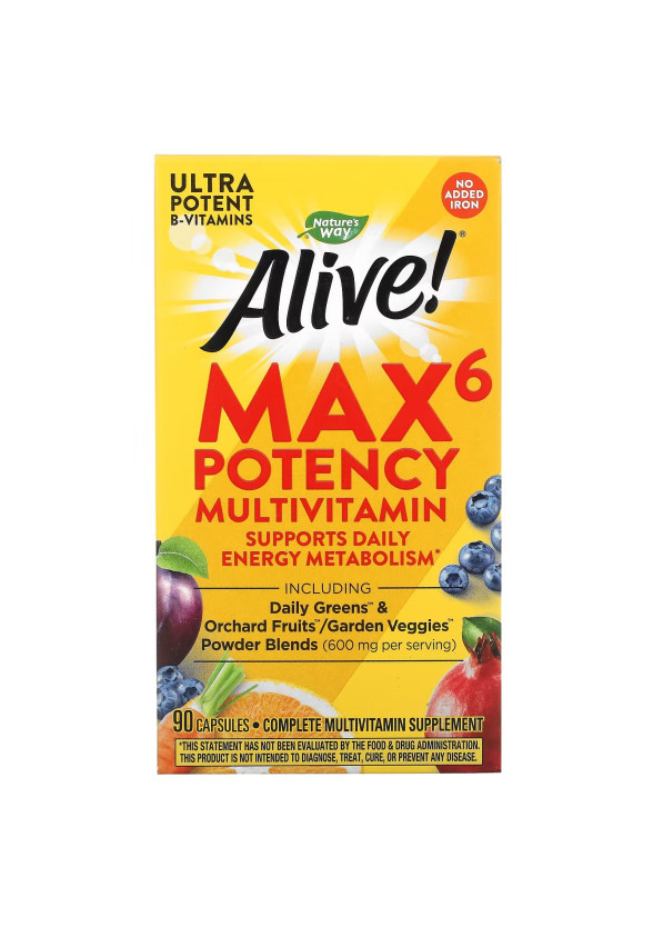 АЛАЙВ МАКС ПОТЕНСИ Мултивитамини без желязо 90бр капсули НЕЙЧЪР'С УЕЙ | ALIVE MAX POTENCY Iron-free Multi-vitamins 90s capsules NATURE'S WAY
