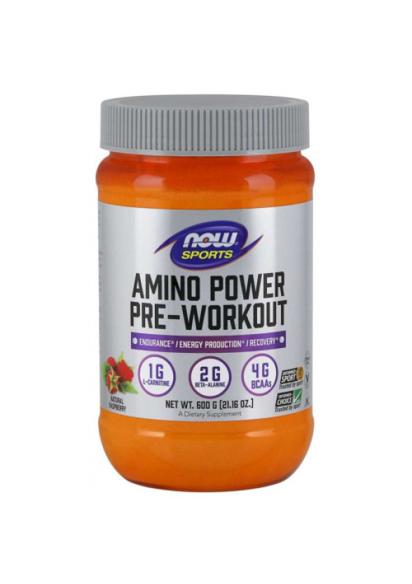 АМИНО ПАУЪР PRE-WORKOUT прах 600гр НАУ ФУУДС | AMINO POWER PRE-WORKOUT powder 600g NOW FOODS