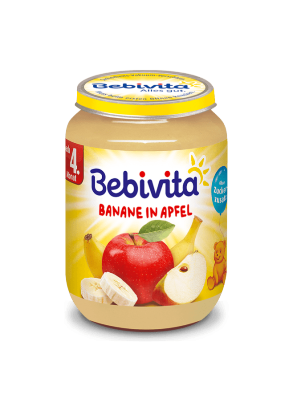 БЕБИВИТА Пюре Ябълка и банан 4+ м. 3бр х 190гр. | BEBIVITA Apple and banana puree 4+ 3s x 190g