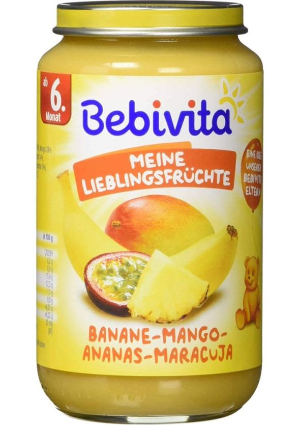 БЕБИВИТА Пюре Банан, ананас, манго и маракуя 6+ м. 250гр. | BEBIVITA Banana, pineapple, mango and maracuja puree 6+ 250g