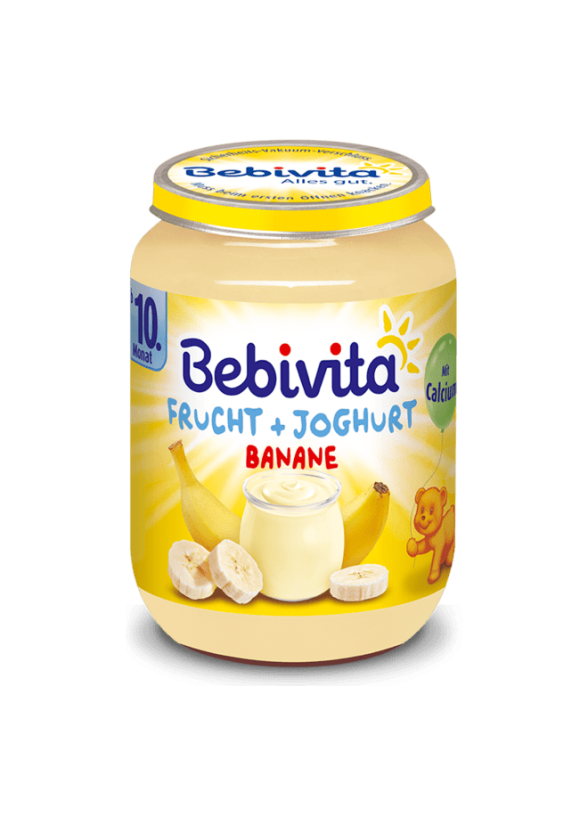 БЕБИВИТА дует Йогурт с плодове - банани 10+ м. 3 бр х 190гр. | BEBIVITA Yoghurt with fruits - bananas 10+ 3s x 190g