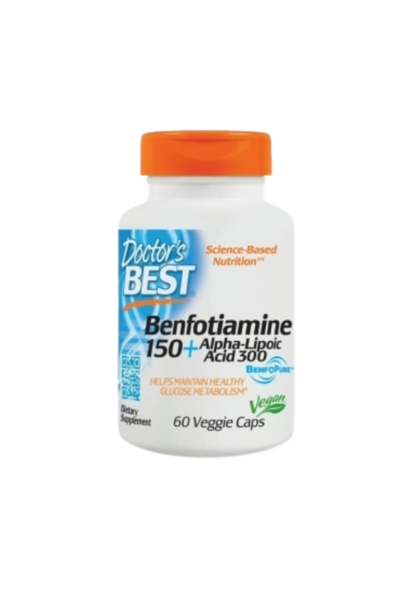 БЕНФОТИАМИН (Витамин Б1) + АЛФА-ЛИПОЕВА КИСЕЛИНА х 60 капсули ДОКТОРС БЕСТ | BENFOTIAMINE (Vitamin B1) + ALPHA-LIPOIC ACID 60 veggie caps DOCTOR'S BEST