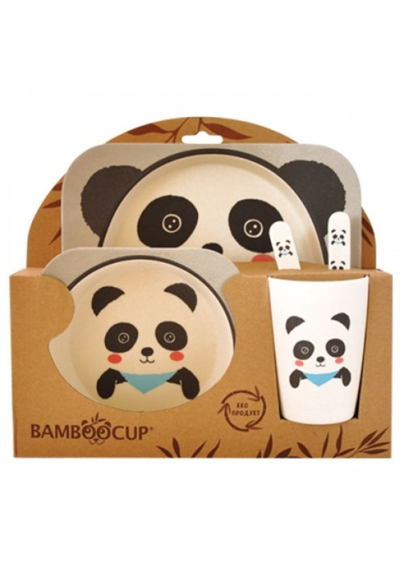 ЕКО ДЕТСКИ КОМПЛЕКТ ЗА ХРАНЕНЕ ОТ БАМБУК Панда 5 части БАЛЕВ БИО | ECO BAMBOO KIDS DINNERWARE SET Panda 5 pieces BALEV BIO