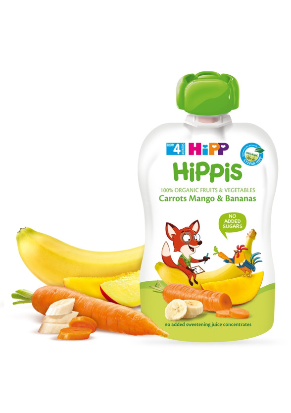ХИП ХИПИС БИО Фино пюре моркови, манго и банани 4+ м. 100гр. | HIPP HIPPIS BIO carrots, mango and bananas fine puree 4+ m 100g