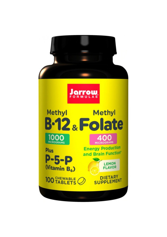 ВИТАМИН Б-12 Метилкобаламин + Метилфолат (Витамин Б-9) дъвчащи таблетки 100бр ДЖАРОУ ФОРМУЛАС | Vitamin B-12 Methylcobalamin + Methylfolate (Vitamin B-9) chewable tablets 100s JARROW FORMULAS