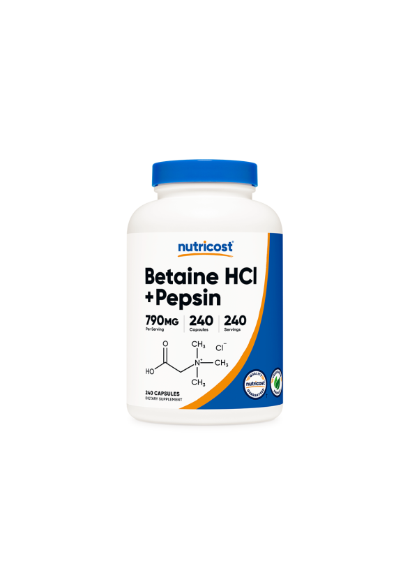 Бетаин хидрохлорид + Пепсин x 240 капсули НУТРИКОСТ | Betaine HCL + Pepsin x 240 caps NUTRICOST