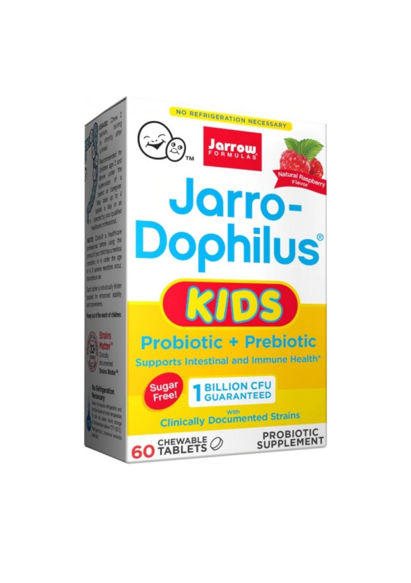 ПРОБИОТИК За деца Jarrow-Dophilus 1млрд CFU х 60 дъвчащи таблетки (малина) ДЖАРОУ ФОРМУЛАС | Probiotic Jarrow-Dophilus for kids chewables 60s JARROW FORMULAS