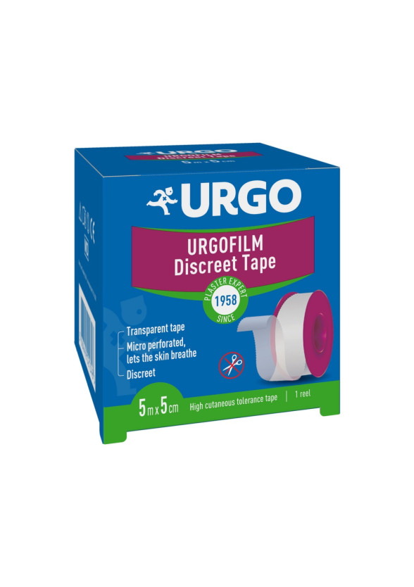 УРГО УРГОФИЛМ Хипоалергенен прозрачен лейкопласт (червен) 5м x 5см | URGO Urgofilm (red) 5m x 5sm