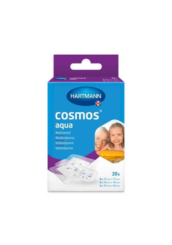 КОСМОС АКВА Пластири за малки повърхностни рани, 3 размера в опаковка, общо 20бр в опаковка | COSMOS AQUA Patches, 3 sizes, total 20s in one box