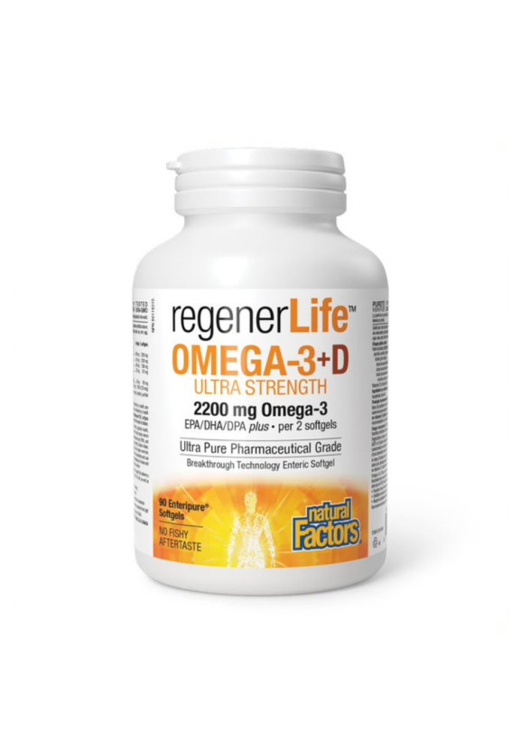 RegenerLife™ Омега 3 1100мг + Витамин Д3 500IU х 90 капсули НАТУРАЛ ФАКТОРС | Regenerlife™ Omega 3 Ultra Strength + Vitamin D3 softgels 90s NATURAL FACTORS