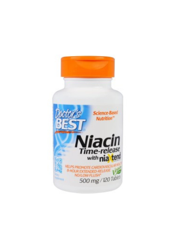 НИАЦИН (Витамин Б3) с удължено освобождаване 500мг 120 таблетки ДОКТОРС БЕСТ I NIACIN Time releace with Niaxtend 500mg 120 tabs DOCTOR'S BEST