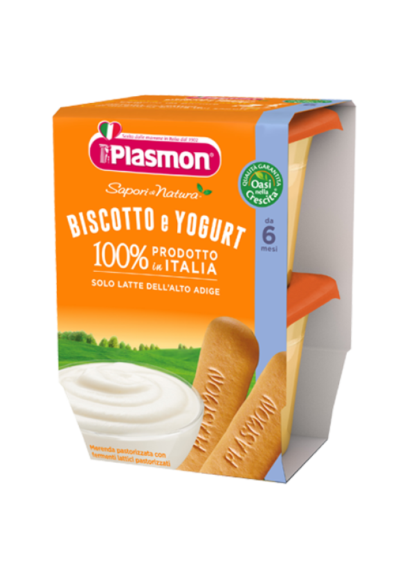 ПЛАЗМОН Млечен десерт с Бишкоти 6+ 2x120гр | PLASMON Merenda Biscotto e yogurt 6+ 2x120g