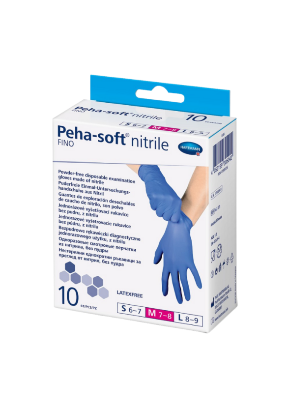 Нитрилни ръкавици без талк, еднократни, сини 10бр (5 чифта) ПЕХА-СОФТ | Nitrile gloves, single use, blue 10s (5 pairs) PEHA-SOFT