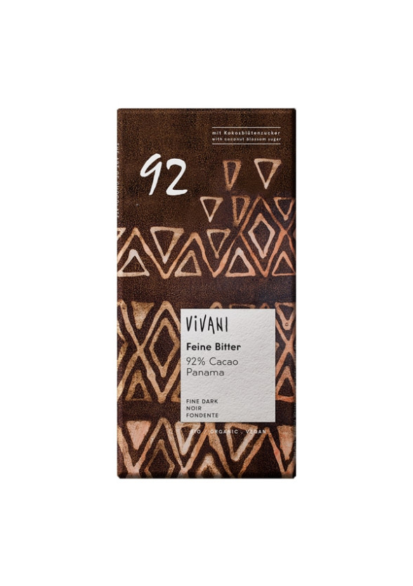 БИО Фин Натурален Шоколад, 92% панамско какао 100гр ВИВАНИ | BIO Fine Dark Chocolate, 92% panama cacao 100g VIVANI