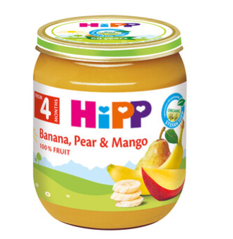 ХИП БИО Пюре Банан, круша и манго 4+ м. 125гр. | HIPP BIO Banana, pear and mango puree 4+ m 125g