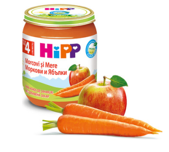 ХИП БИО Пюре Моркови с ябълки 4+ м. 3бр х 125гр. | HIPP BIO Carrots with apples puree 4+ m 3s x 125g