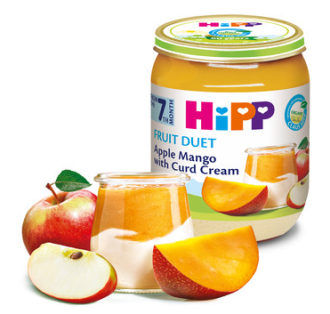 ХИП БИО Пюре Ябълка и манго с извара 7+ м. 3бр х 160гр. | HIPP BIO Apple and mango with curd cream puree 7+ m 3s x 160g