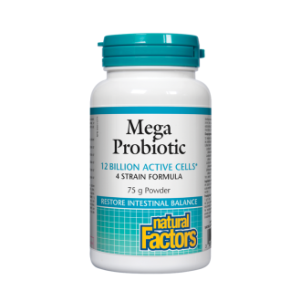 МЕГА ПРОБИОТИК 12 млрд. активни пробиотици на прах 75гр НАТУРАЛ ФАКТОРС | MEGA PROBIOTIC 12 billion active cells 75g powder NATURAL FACTORS 