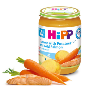 ХИП БИО Пюре Сьомга с ранни моркови и картофи 4+ м. 3бр х 190гр. | HIPP BIO Salmon with early carrots and potatoes puree 4+ m 3s x190g