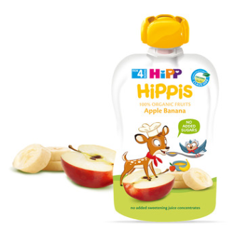 ХИП ХИПИС ПЛОДОВА ЗАКУСКА ябълка и банан 4+ м 3бр х 100гр. | HIPP HIPPIS BIO apple and banana fine puree 4+m 3s x 100g