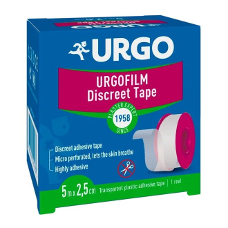 УРГО УРГОФИЛМ Хипоалергенен прозрачен лейкопласт (червен) 5м x 2,5см | URGO Urgofilm (red) 5m x 2.5cm