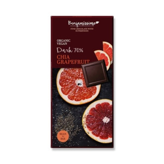 БИО Натурален шоколад с Чиа и Грейпфрут, 70% какао 70гр БЕНДЖАМИСИМО | Dark chocolate with Chia and Grapefruit, 70% cocoa 70g BENJAMISSIMO