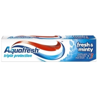 АКВАФРЕШ ТРИПЪЛ ПРОТЕКШЪН Паста за зъби ФРЕШ & МИНТИ синя 50мл | AQUAFRESH TRIPLE PROTECTION Toothpaste FRESH & MINTY 50ml 