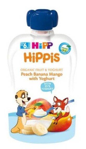 ХИП ХИПИС БИО Плодова закуска праскова, банан, манго с йогурт 6+ м. 100гр. | HIPP HIPPIS BIO peach, banana, mango with yoghurt fruit breakfast 6+ m 100g