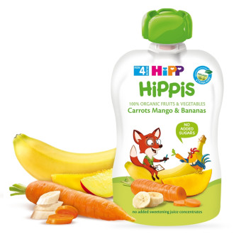 ХИП ХИПИС БИО Фино пюре моркови, манго и банани 4+ м. 100гр. | HIPP HIPPIS BIO carrots, mango and bananas fine puree 4+ m 100g
