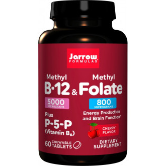 ВИТАМИН Б-12 Метилкобаламин + Метилфолат (Витамин Б-9) дъвчащи таблетки 60бр ДЖАРОУ ФОРМУЛАС | Vitamin B-12 Methylcobalamin + Methylfolate (Vitamin B-9) chewable tablets 60s JARROW FORMULAS