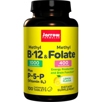 ВИТАМИН Б-12 Метилкобаламин + Метлфолат (Витамин Б-9) дъвчащи таблетки 100бр ДЖАРОУ ФОРМУЛАС | Vitamin B-12 Methylcobalamin + Methylfolate (Vitamin B-9) chewable tablets 100s JARROW FORMULAS