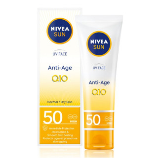 НИВЕА СЪН Q10 Анти-ейдж слънцезащитен крем за лице против пигментации SPF50+ 50мл | NIVEA SUN Q10 Anti-age face cream against pigmentations SPF50+ 50ml