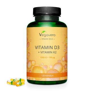 Витамин D3 1000 IU + К2 100 µg капсули x 120 бр ВЕГАВЕРО | Vitamin D3 + K2 caps x 120 s VEGAVERO 