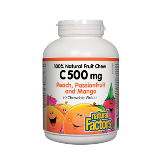 ВИТАМИН С 500мг (тропически плодове) дъвчащи таблетки 90 бр. НАТУРАЛ ФАКТОРС | VITAMIN C (Peach, Passionfruit, Mango) 500mg chewable tabs 90s NATURAL FACTORS