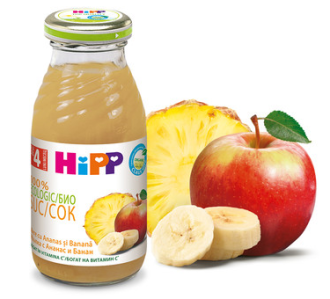 ХИП БИО Сок от ананас и банан с ябълка 4+ м. 200мл. | HIPP BIO Organic juice pineapple and banana with apple 4+ m 200ml