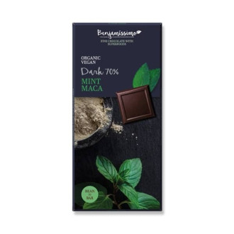 БИО Натурален шоколад с Мента и Мака, 70% какао 70гр БЕНДЖАМИСИМО | Dark chocolate with Mint and Maca, 70% cocoa 70g BENJAMISSIMO