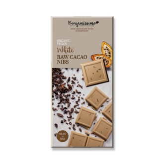 БИО Бял шоколад със сурови Какаови зърна 70гр БЕНДЖАМИСИМО | White chocolate with raw cacao nibs 70g BENJAMISSIMO